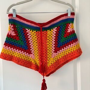 Farm Rio Hand-Crocheted Rainbow Women’s Shorts - Red Accent